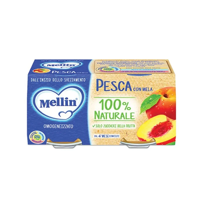 Mellin Pesca con Mela 100% Naturale Omogeneizzato 2 x 100 g